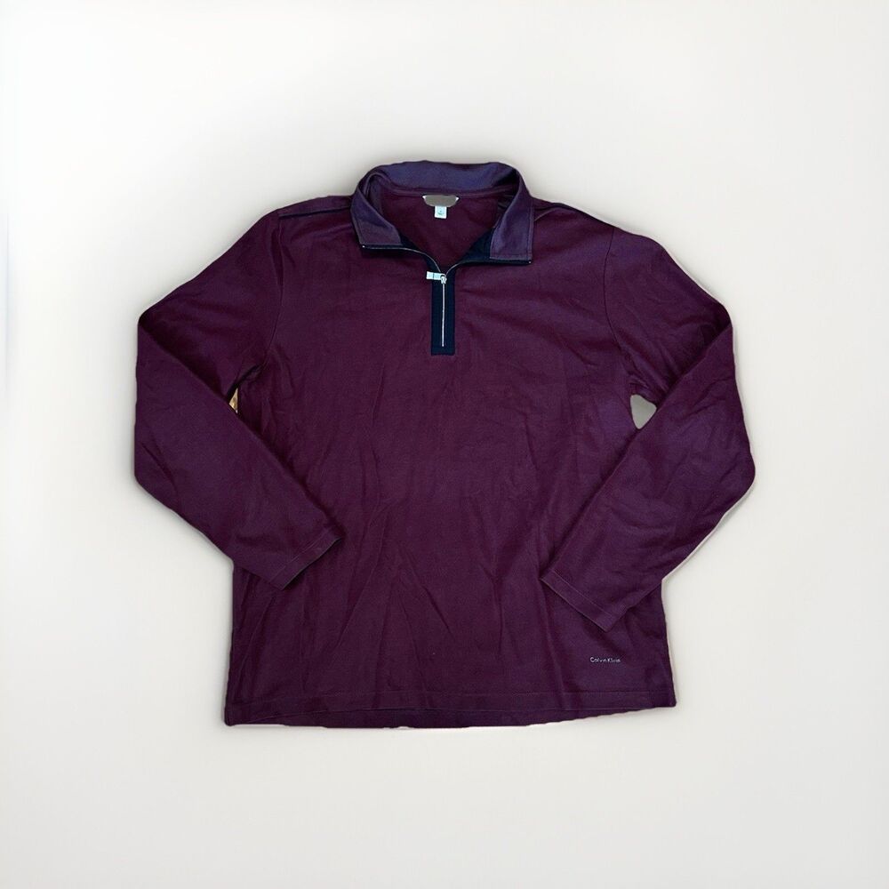Calvin Klein Mens 1/4 Zip Long Sleeve Golf Shirt - Maroon - Medium